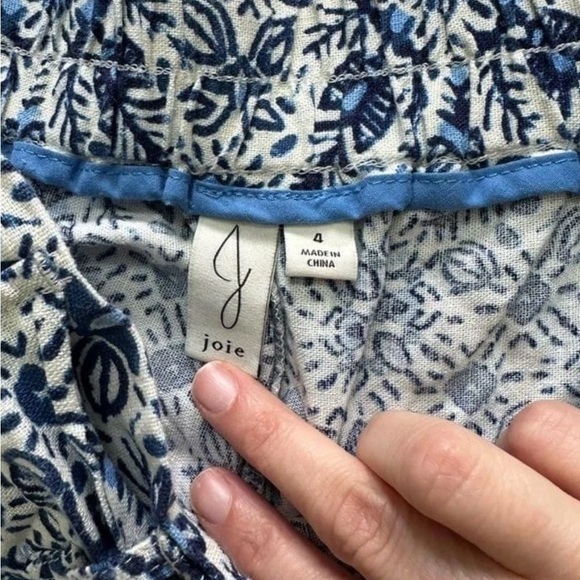 Joie Wide Leg Linen Blend Pant Boho Blue Pockets Print /Size 4 - Picture 3 of 8